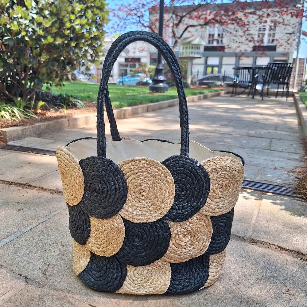Woven Wicker Bag Purse Natural Jute Large Modern Tote Beach Uptown Shoulder Bags - Picture 9 of 16
